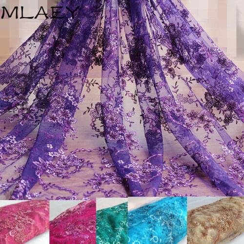 Mlaey 7color Embroidery Lace Fabric Beaded Sequined Lace Trim 50.4 Inches Wide For Wedding Dress Veil Costume Supplies 1 Yard