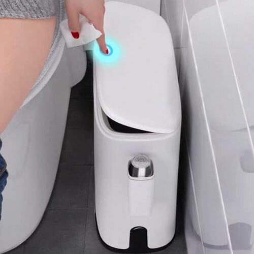 Multifunction 11L Plastic Narrow Type Trash Can Toilet Waste Bin Dustbin Trash bin Basket Garbage Bucket Brush Bathroom Cleaning