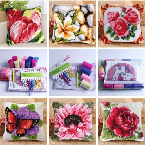 Latch Hook Rug Canvas Kits Embroidery Cushion Pillow Knooppakke Foamiran Needlework Crochet Latch Hook Carpet Cross Stitch DIY