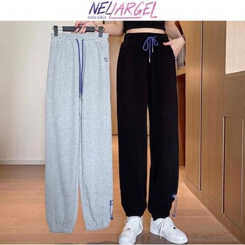 NELLARGEL Women Solid Y2k Korean Fashion Joggers Pants 2021 Female Japanese Streetwear Baggy Sweatpants Girl Black Kpop Joggers