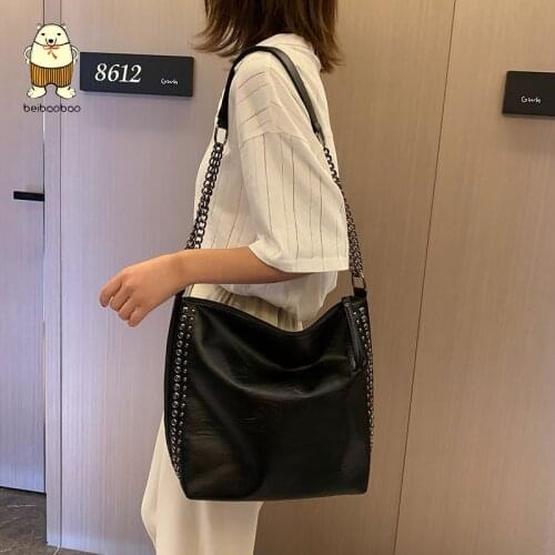 Beibaobao new simple rivet chain decoration shoulder bag soft leather large capacity big bag