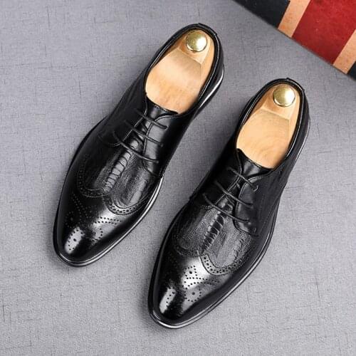 New 2021 British Retro Genuine Leather Flats Brogues Shoes For Men Wedding Dress Homecoming Oxford Loafers Zapatos Hombre