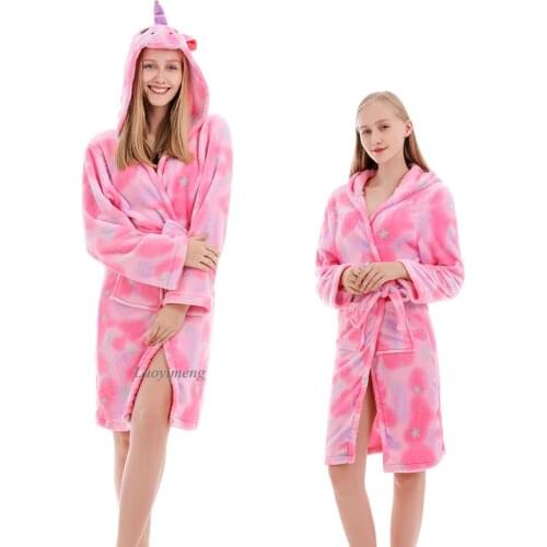NEW Children Animal Bathrobe For Boys Girls Unicorn Hooded Beach Towel Sleepwear Kids Dressing Gown Cartoon Robe Adult Bath Robe