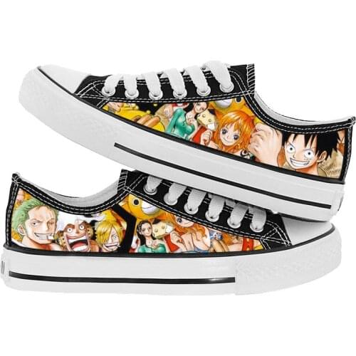 Unisex Low-top Shoes Anime One Piece Luffy Print Canvas Shoes Lovers Breathable Leisure for Students Men Women Teens