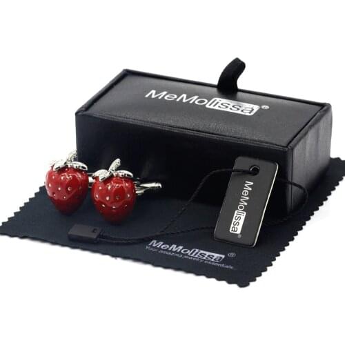 Wholesale luxury Display Box Retro Red Enamel Strawberry Cufflinks Mens Wedding Shirt Cuff Links Free Tag & Wipe Cloth