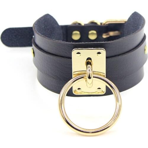 Punk Goth PU Leather Lock Key Round Spike Rivet Collar Studded Choker Necklaces sexy women Body harajuku gothic accessories