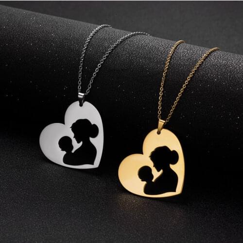 Heart Mom Baby Wife Pendant Necklace For Women Personality Mothers Day Jewelry Gift Child Boy Stainless Steel Choker