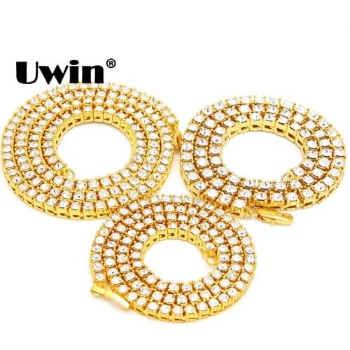 Uwin Hiphop Zinc Alloy Choker Bling Iced Out Rhinestones Necklace For Men 3-5mm Rose Gold/Gold/Silver Color 1 Row Tennis Chains
