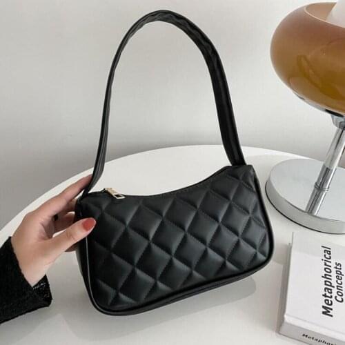 Popular Plaid Baguette Bags For Women New Underarm Shoulder Bag Fashion Ladies Handbags Solid Pu Leather Female Small Tote