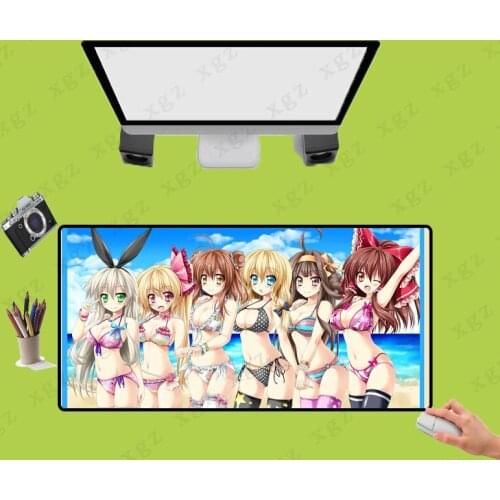 XGZ Anime Girl Durability Rubber Mouse Pad Locking Edge Keyboard Pad Computer Gamer Playing Pad Table mat Size Optional