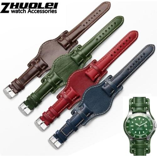 For Green water ghost watchband high quality tray cow leather mens watch strap 18mm 20mm 21mm 22mm Handmade mat Wristband