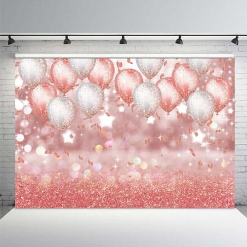 Rose Gold Party Decorations Pink Balloon Glittter Bokeh Photo Backdrop Birthday Girl Baby Bachelorette Photography Background