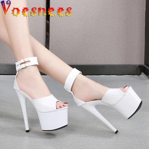 High Heel Sandals for Women Summer 2021 Strippers Heels Modern Sandals Woman Party Patent Leather Thin Heels Peep Toe Dance Shoe