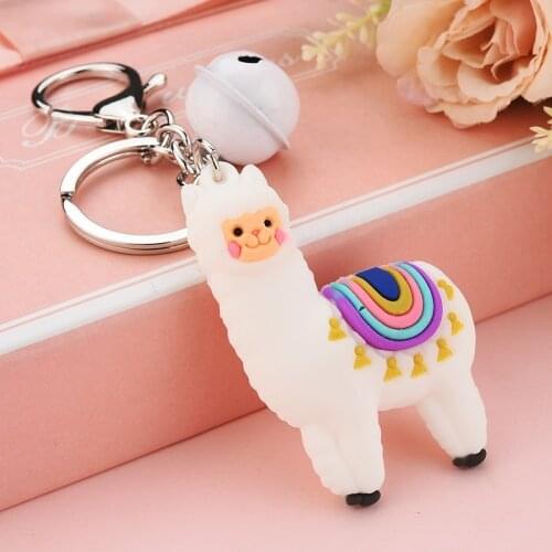 Silicone Epoxy Three-dimensional Alpaca Bells Keychain Korea Style Cartoon Doll Car Key Cute Candy Pendant Student Bag Pendent