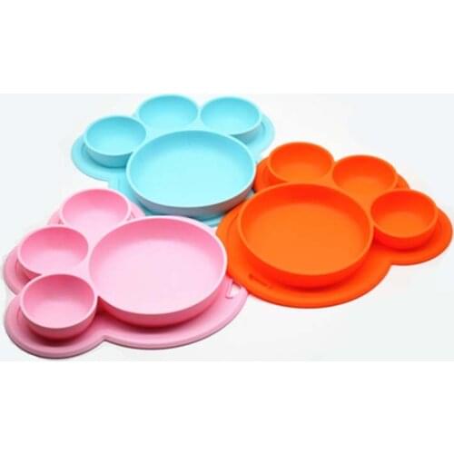 Baby Feeding Silicone Plate Childrens Integrated Toddler Silica Gel Dishes Cartoon Spill-Proof Solid Feeding Silicone Plate