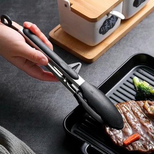 Silicone Kitchen Bbq Clip with Bracket Stainless Steel Salad Bread Serving Tong Non-Stick Food Tongs for Kitchen Accessories