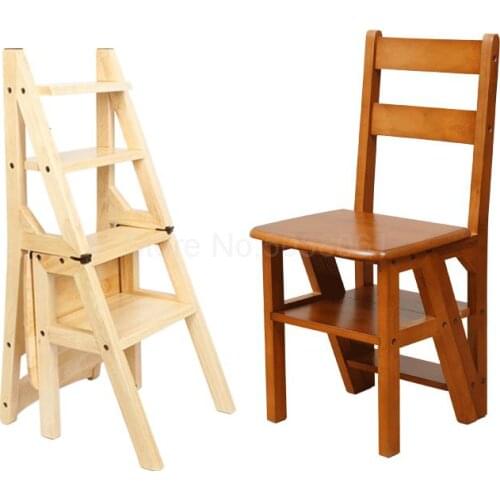 Solid wood folding stair chair home multi-function step stool wooden ladder high step stool creative ladder chair