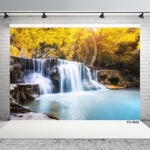 Waterfall Lake Trees Autumn Photography Background Customized Backdrop for Children Baby Portrait Scenic Photoshoot Photo Studio