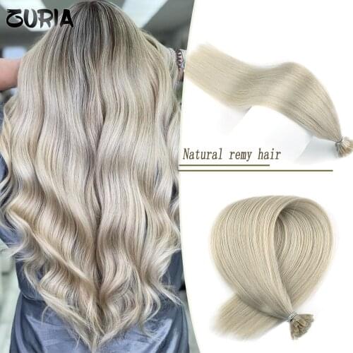 ZURIA Nail/U Tip Hair Extensions Keratin Capsules Remy Human Hair 100% Natural Brown Golden 16"20"24"28" 1g/pc Straight Hair