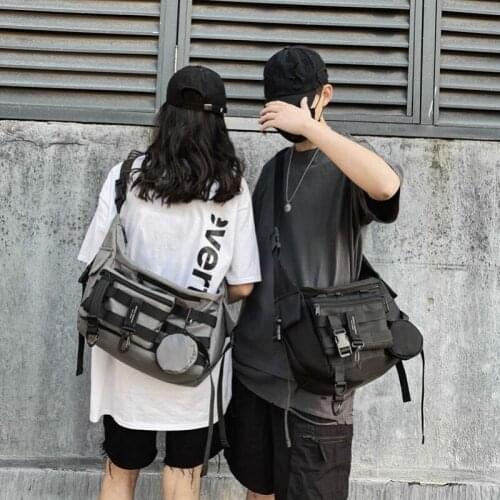 Japanese Nylon Zipper Diagonal Cross Bag Ladies Large Capacity Multi-pocket Shoulder Bag Punk Womens 90s Vintage Messenger Bags