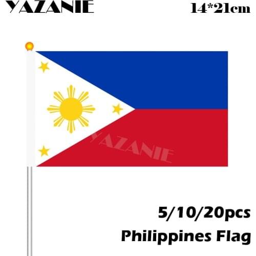 YAZANIE 14*21cm 5/10/20pcs Hot Sale Philippines Hand Flag Wholesale Philippines Small Waving National Flag with Plastic Flagpole