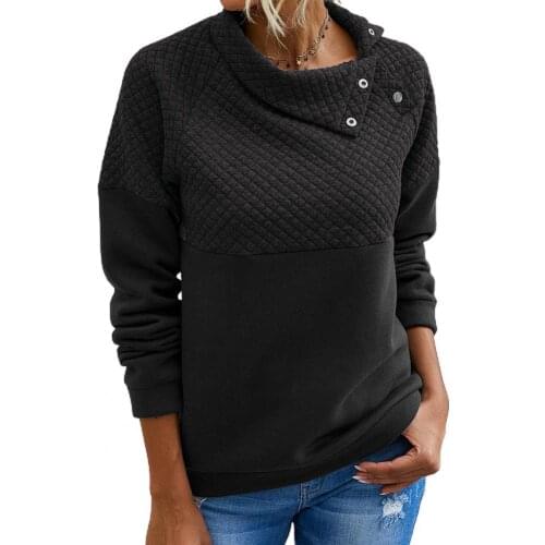 Women Slant Turn Down Collar Long Sleeve Patchwork Sweatshirt Pullover Blouse