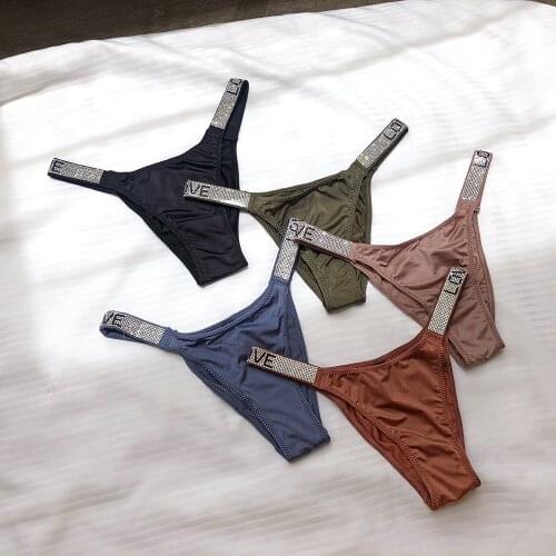 Women Sexy Thongs Rhinestones Letter Underwear Diamonds G-string Low Waist Female Briefs Shorts T-back Fitness Triangle Panties