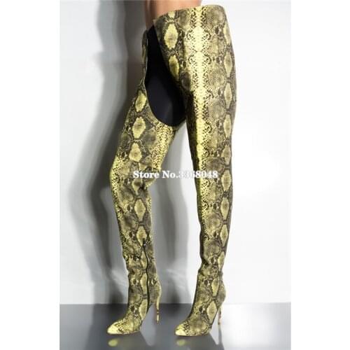 Waist Thigh Crotch High Boots Runway Sexy Ladies Snake Sprint High Heels Stiletto Shoes Boots Zipper Snake Skin Super Long Boots