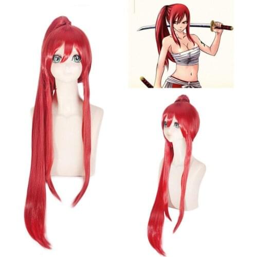100cm Red Long Ponytail Wig Cosplay Anime Fairy Tail Erza Scarlet Costume Women Heat Resistant Synthetic Hair Cosplay Wigs