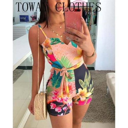 Floral Print Lace-up Bodycon Rompers Summer Chic Casual Romper Women Jumpsuits