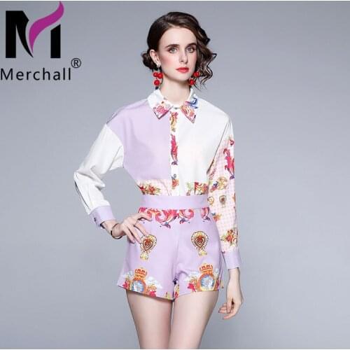 Merchall Summer Floral Print Chiffon Two Piece Set Women Ruffle Flare Sleeve Loose Shirt Blouse + Pocket Wide Leg Shorts Vacatio