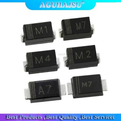 100PCS 1N4001 M1 1N4004 M4 1N4007 M7 FR107 RS1M SMA Rectifier diode FR207 RS2M UF4007 US1M SF18 ES1J SF14 ES1D DO-214AC