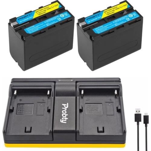 2* 7000mAh NP-F960 NP-F970 batteries / F960 battery pack + 1 * charger For Sony NP-F550 NP-F770 NP-F750 F960 F970 free shipping