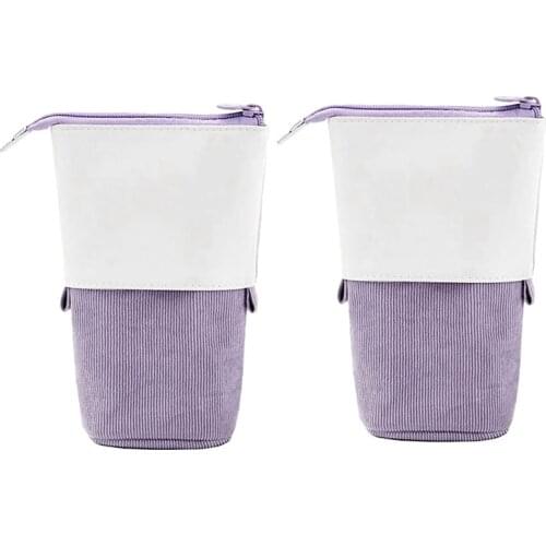 2Pcs Pen Pencil Telescopic Holder Stationery Case PU Corduroy Stand-Up Transformer Bag Colorful Organizer Makeup Bag