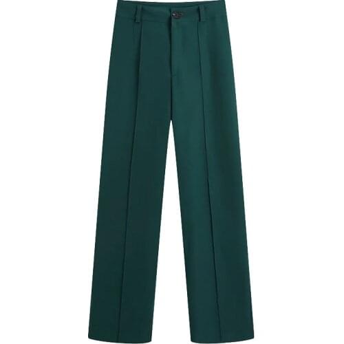 Women 2021 Fashion Office Wear Side Pockets Straight Pants Vintage High Waist Zipper Fly Female Trousers Mujer