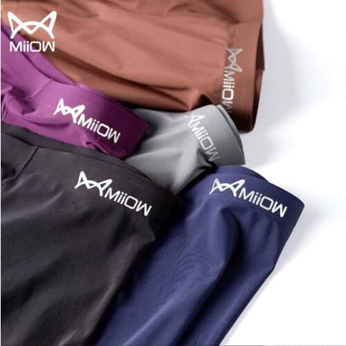 MiiOW Genuine 3-pack Mens Underwear Seamless Ice Silk One Piece Business Mid-waist Boxer Shorts Breathable Summer Short