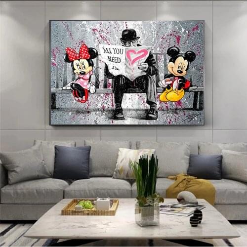 5D Diamond Painting Banksy Artworks Graffiti Art Pop All You Need Love Mickey Mouse Mosaic Living Room Mural Picture