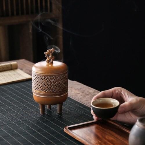 Antique indoor ceramic incense burner sandalwood burner Chinese ancient Zen home decoration incense burner censer