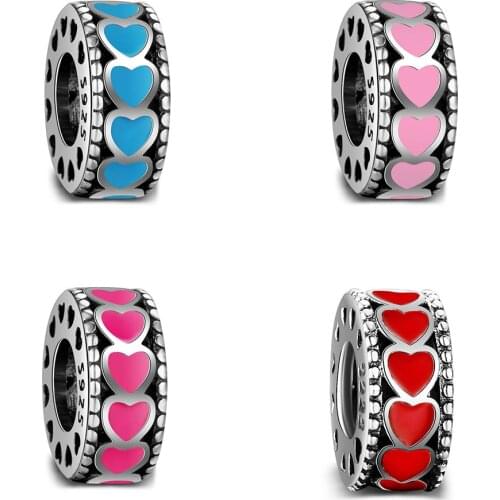 Authentic 925 Sterling Silver Charm Hot Love Heart Glaze Crystal Beads For Original Pandora Charm Bracelets & Bangles Jewelry