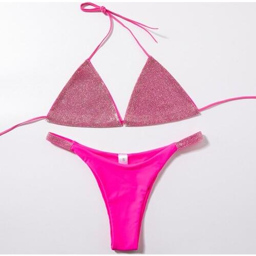 Shiny Crystal Bikini Set Beach Party Brazilian Womens Swimsuit Low Waist Sexy Shining Swimwear Patchwork Elegant Bathing Suit