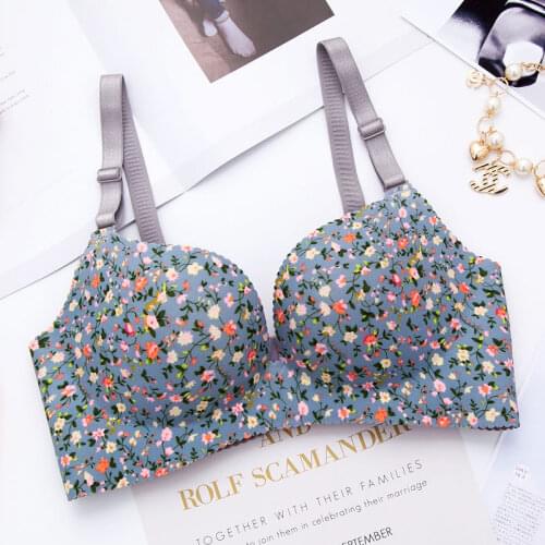 AUFU Bra Sexy Brassiere A B C Cup Thick Cotton Underwear Women Bras Embroidery Lingerie Lace Push Up Bra Brown