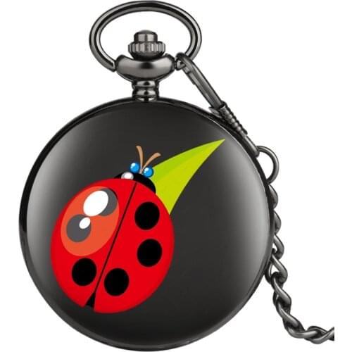 Watch reloj Red Beetle Ladybug Pattern Quartz Pocket Watch Necklace Pendant Unisex Gifts hot pocket watch New Smooth Black Clock