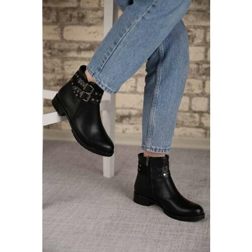 Женские черные ботинки из крокодиловой кожи с 2 пряжками и трояном Womens Black Skin Crocodile 2 Buckle Trocked Boots