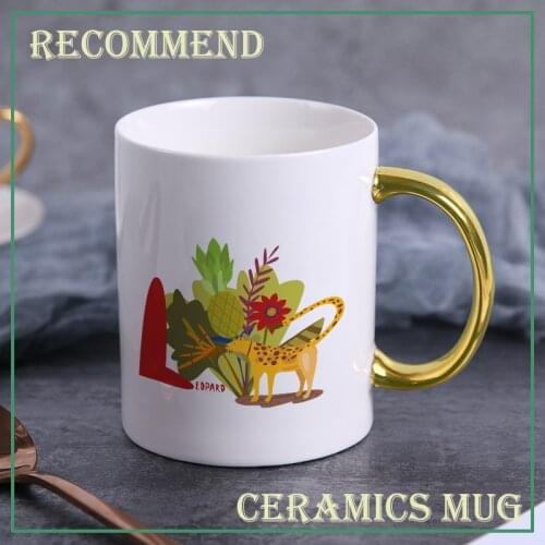Color cartoon gold handle mug 400ml,fashion coffee cup advanced mug ceramic cup,simple Nordic teacup Drinkware gift KTZW-007