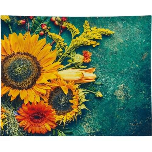 Floral Tapestry Wall Hanging Sunflower Tapestries for Living Room Bedroom Wall Window Door Table Decor Backdrop with Plants