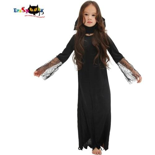 Eraspooky Black Dark Vampire Grils Costumes Halloween Costume For Kids Spider Witch Cosplay Lace Dresses Toddler Carnival Party