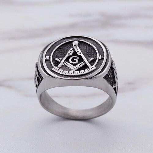 European and American stainless steel ring mens jewelry titanium steel Masonic letter skull ring