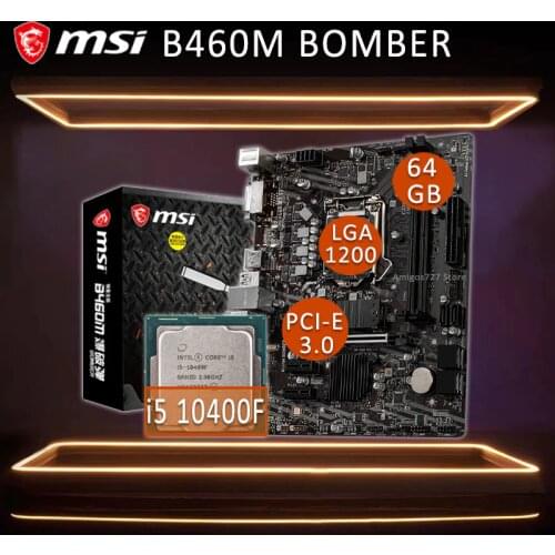 LGA 1200 MSI B460M BOMBER Gaming Motherboard With Intel Core i5 10400F Motherboard Combo i5 Intel B460 Gaming Placa-mãe 1200 New
