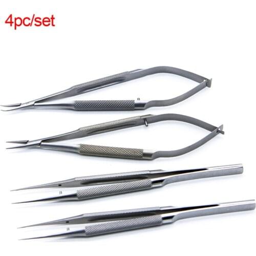Make-up Makeup 4pcs/set Ophthalmic Instruments 12.5cm Scissors+Needle Holders +11cmTweezers Stainless Steel Tool Eyebrow Tweezer