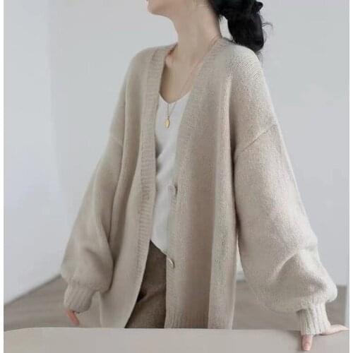 Womens Autumn Cardigan Sweater 2021 New Korean Lantern Sleeve Loose Long Sleeve Knitted Sweater Fashion Single-breasted Jacket